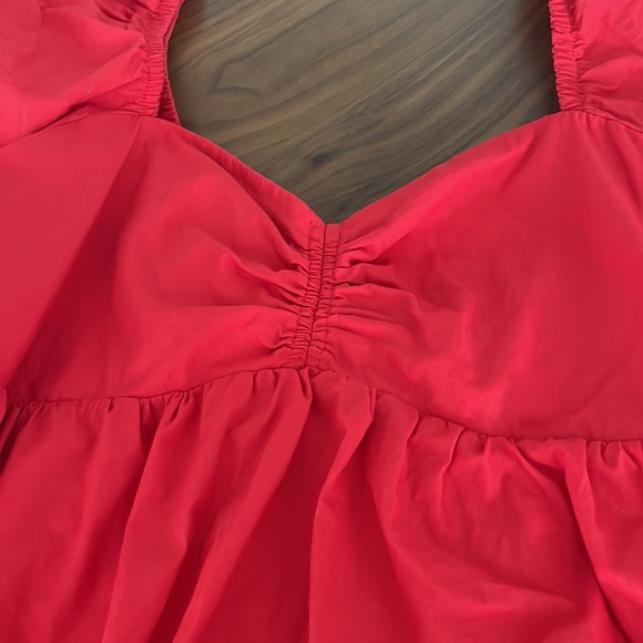Red dress, poplin sleeve, elastic back and attached slip - Picture 2 of 4